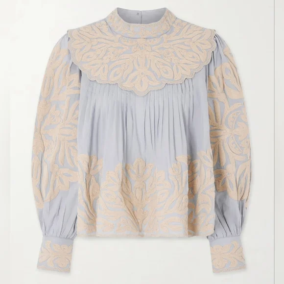 SEA Alexandra pleated embroidered cotton-voile blouse - Picture 4 of 9